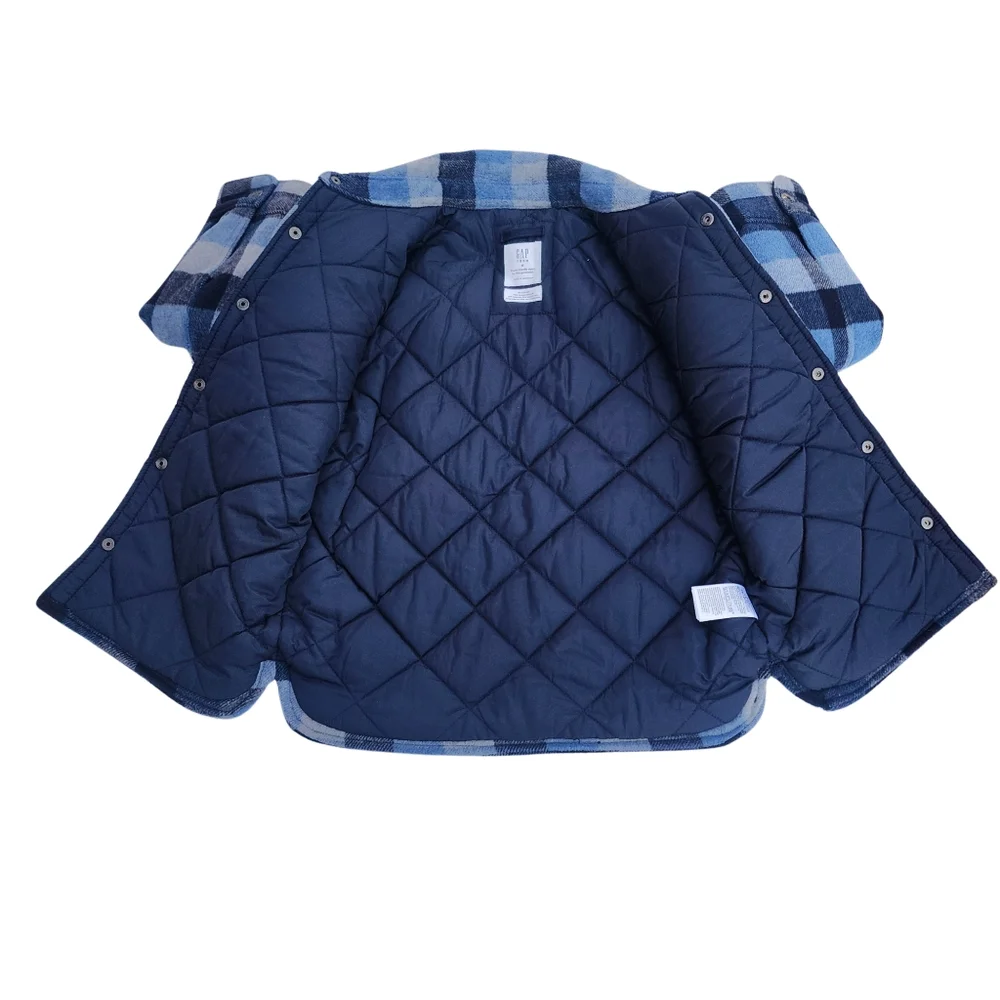 GAP Kids Boy's Work Shirt Jacket Shacket Lined Insulated Plaid Blue Gray, Size M